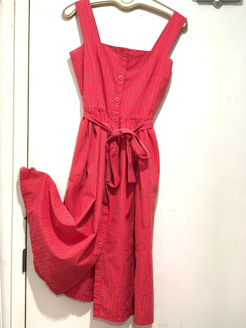 STREETBOX STRIPED BELTED COTTON SLEEVELESS MIDI DRESSES SIZE L - Picture 8 of 10